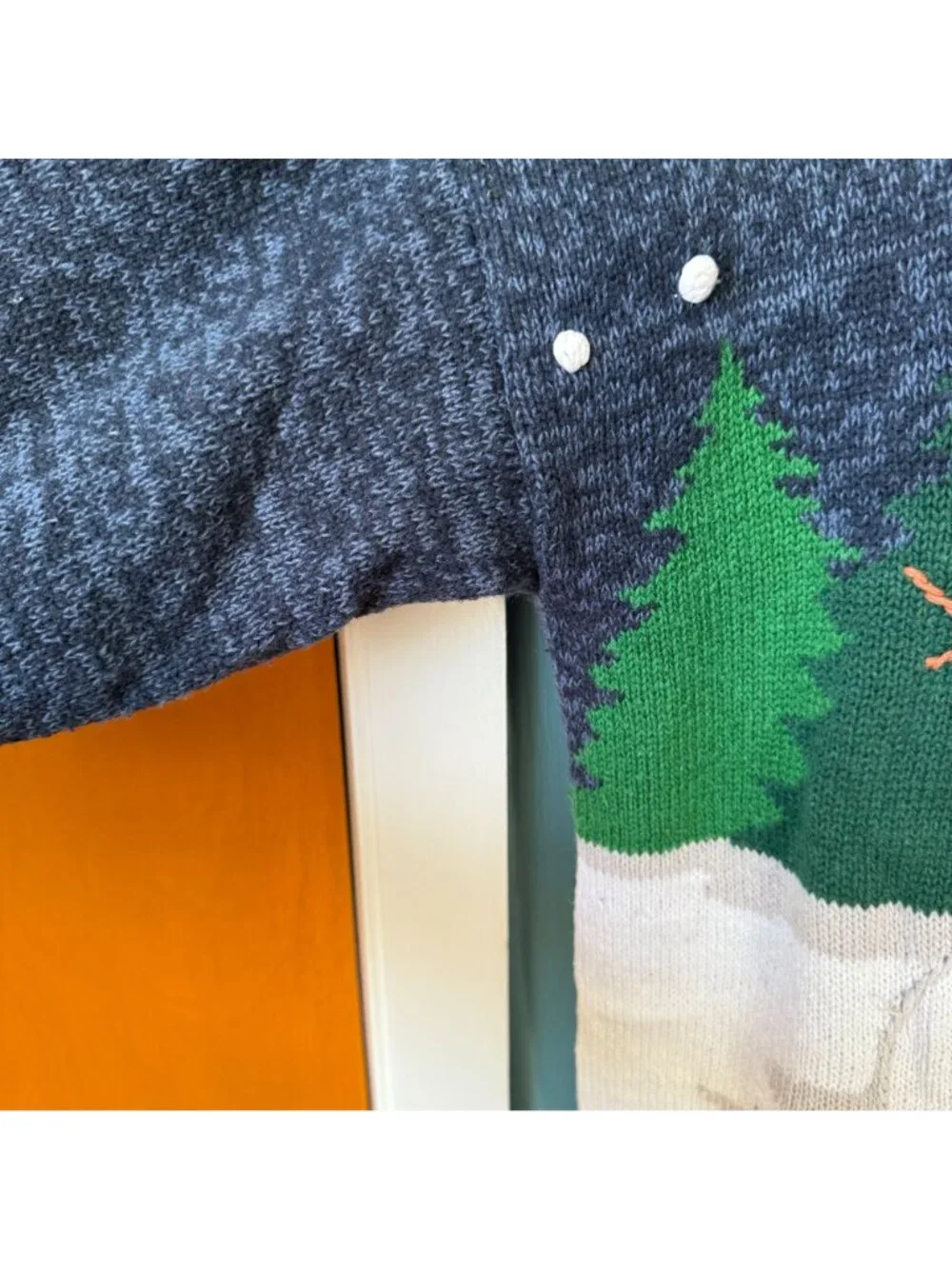 Ugly Christmas Sweater Womens Small Carly St. Claire Snowman & Reindeer Ramie/Co